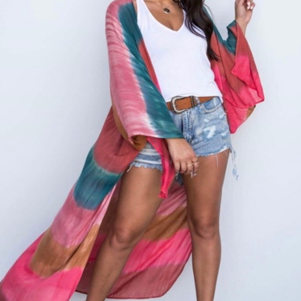 Treat Yourself Tie Dye Split Front Kimono